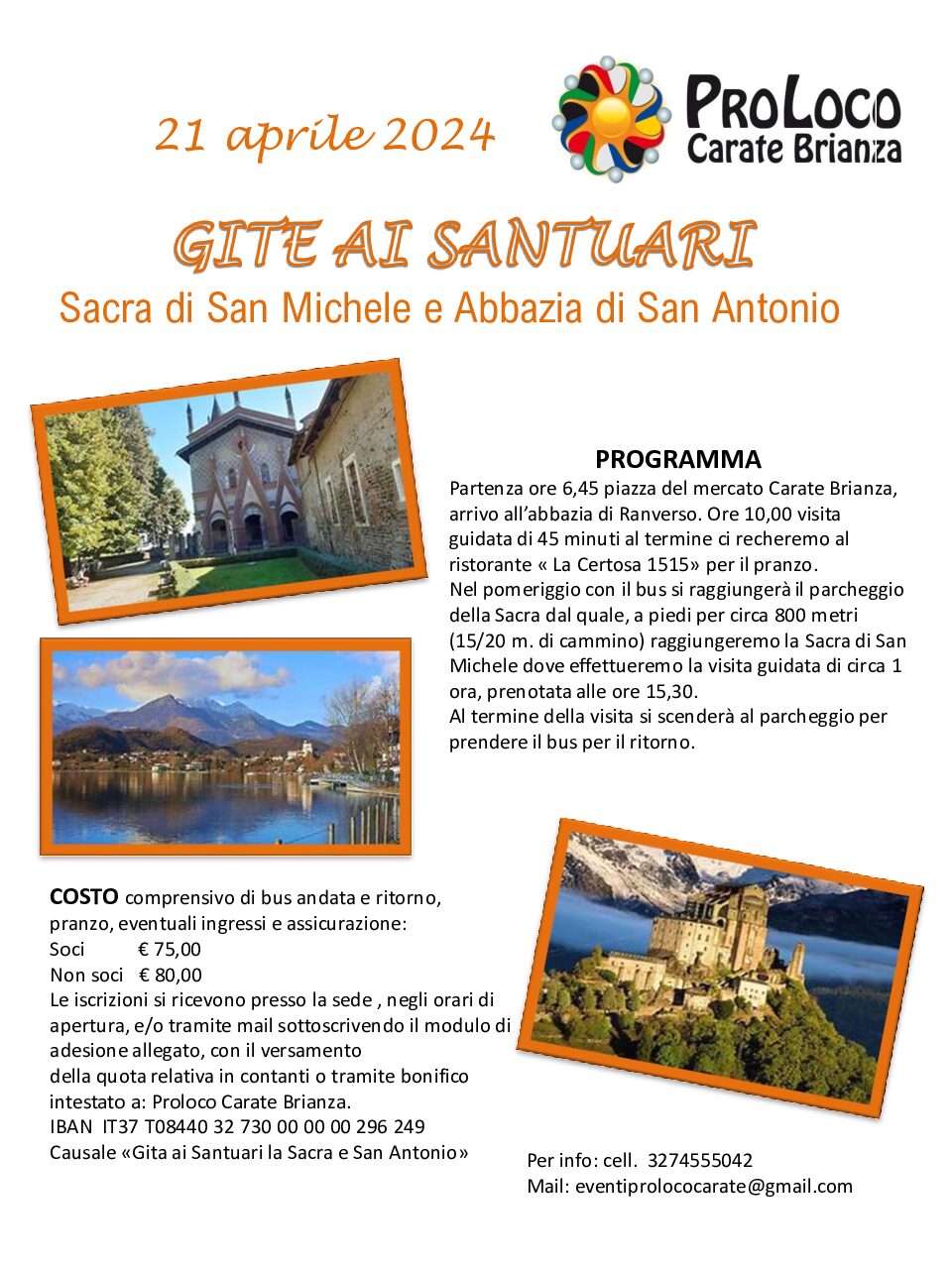 Gita Sacra di San Michele e abbazia di San Antonio 21 Aprile 2024
